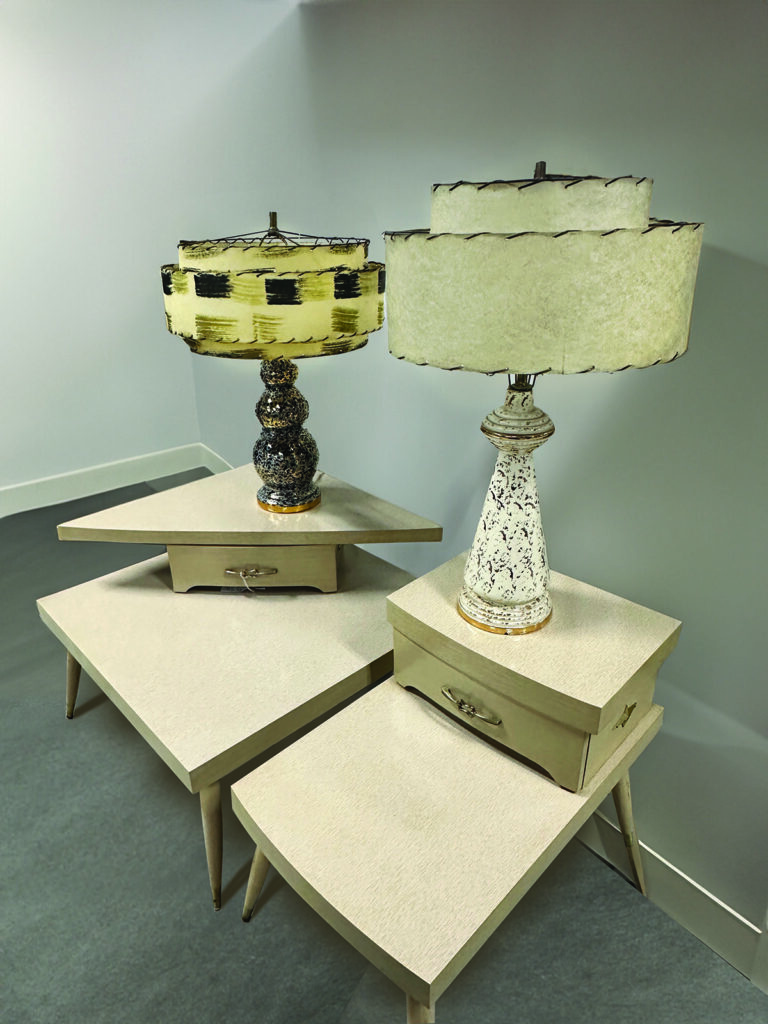 Mid-century modern tables and lamps