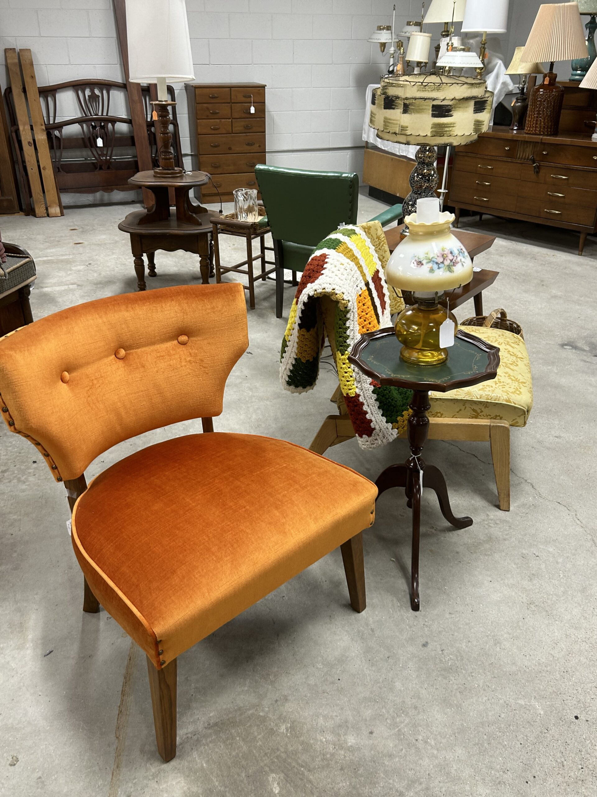 MCM Orange Velvet Butterfly Chair