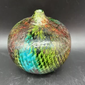 Stunning Raku Pottery with Iridescent Fish Scale Design - Full view
