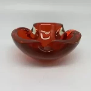 Vintage Murano Red/Orange Encased with Clear Art Glass Ashtray.